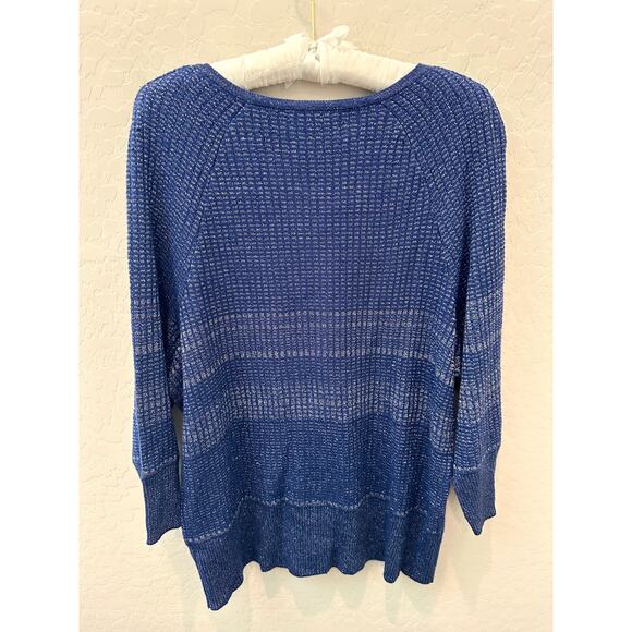 ALEX MARIE |  Blue Metallic Knit Zip Cardigan Sweater | Size 1X - Picture 4 of 6